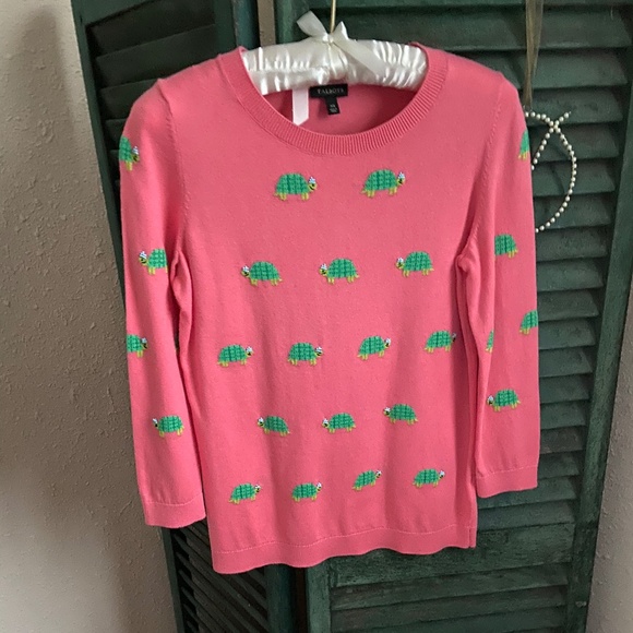 Talbots NWOT Cotton Sweater, Beaded turtles, XS, salmon - Picture 5 of 6